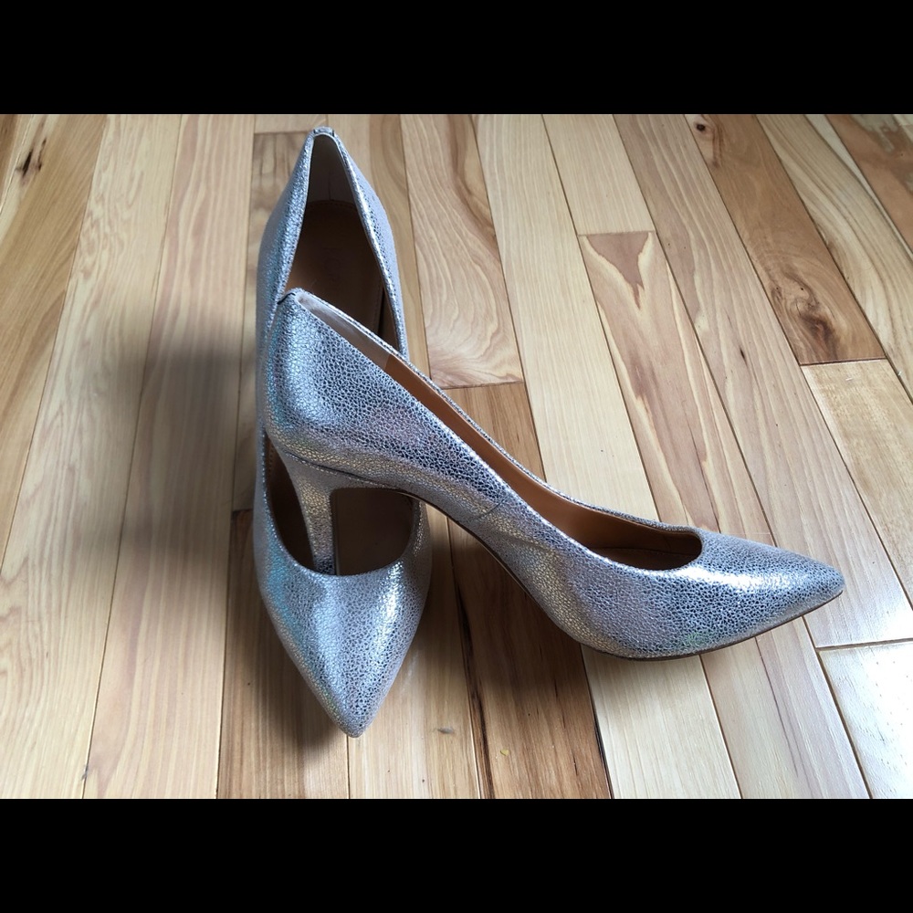 J. Crew factory silver crinkle heels size 9.5